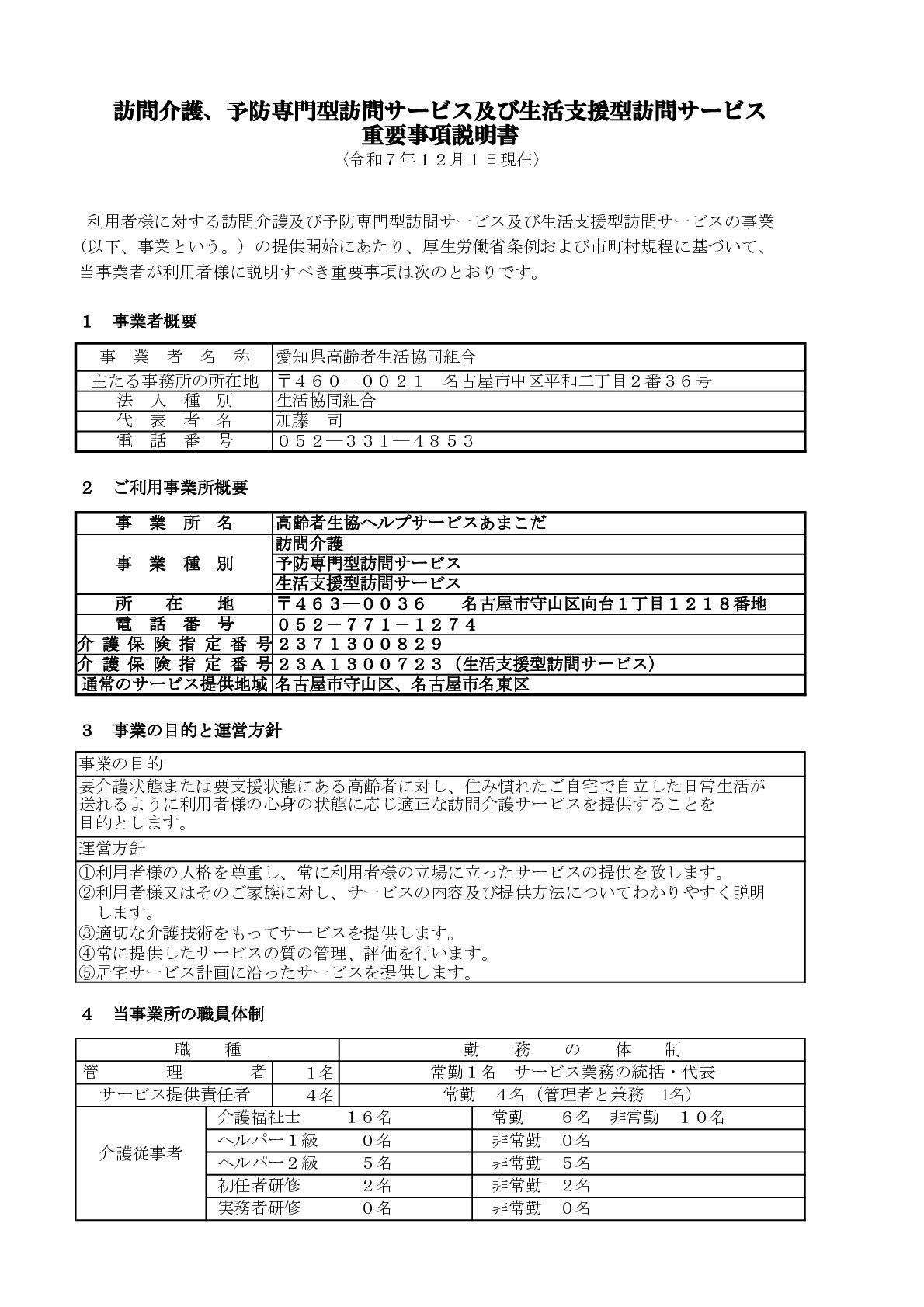 重要事項説明書 訪問介護
